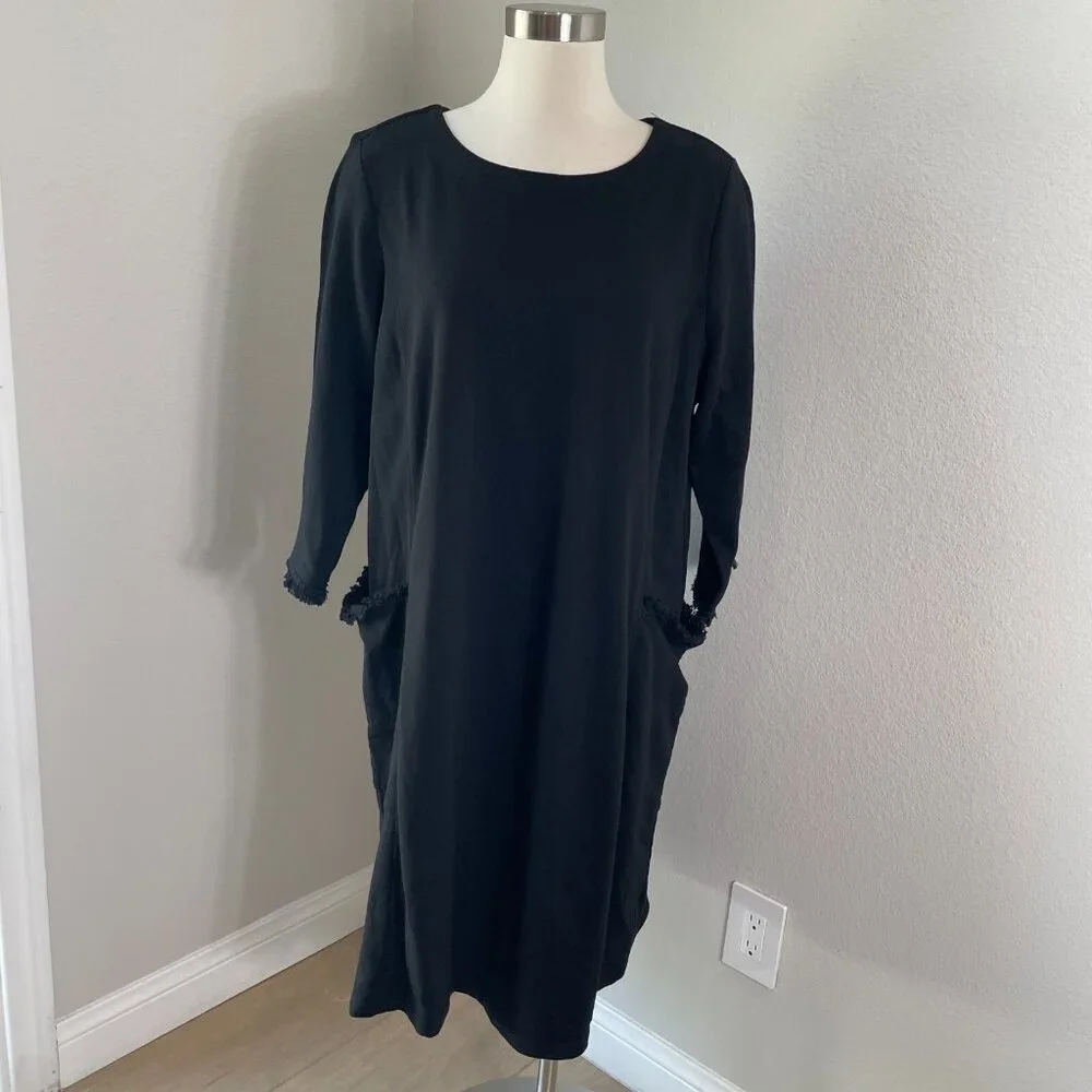 Susan Graver Weekend Womens Plus 1X Black Pocket Shirt Dress Casual Comfort - Picture 1 of 13